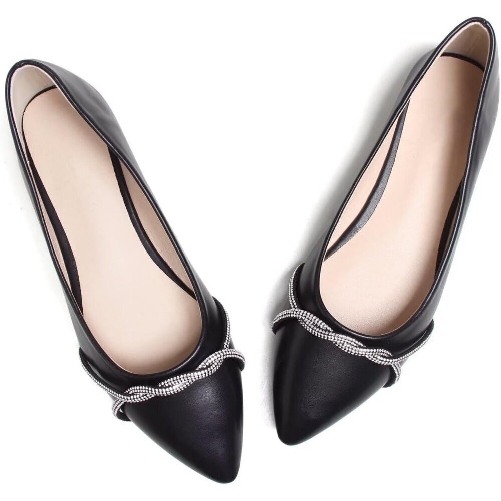 Women's Casual Flats Fashion Chain Pointed Toe Ballet Flat Rhinestone - Picture 3 of 7